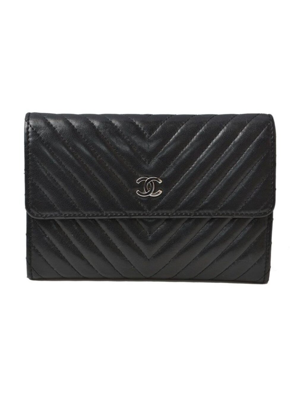 Chanel Wallet Bifold Fold Chevron V-Stitch Black